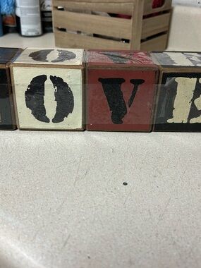 Rustic Wooden LOVE Letter Blocks - Neutral & Red